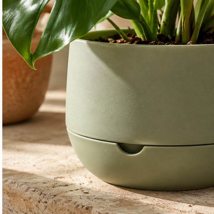 Self-Watering Ceramic Planter — detail view