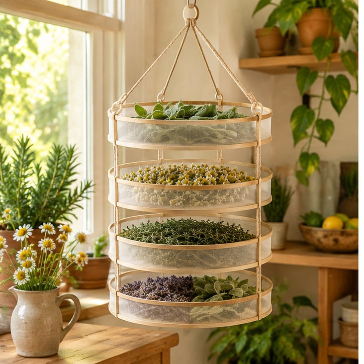 Tiered Bamboo Herb Drying Rack — scene view