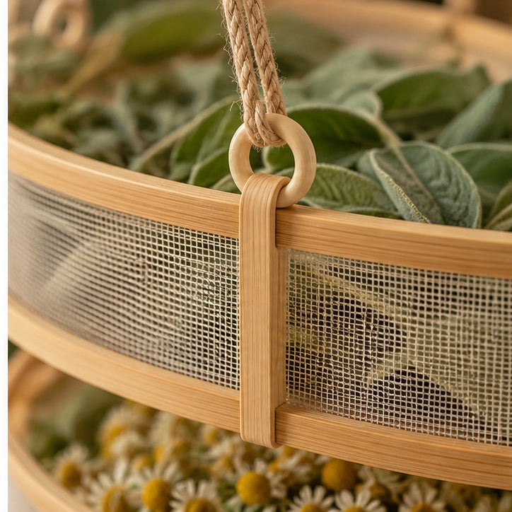 Tiered Bamboo Herb Drying Rack — detail view