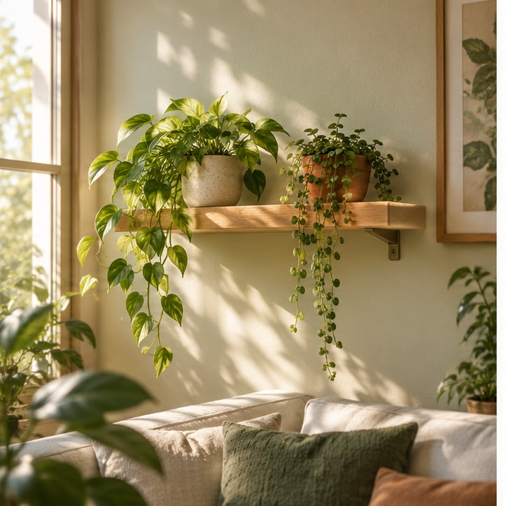 Oak Wall-Mounted Plant Shelf — scene view