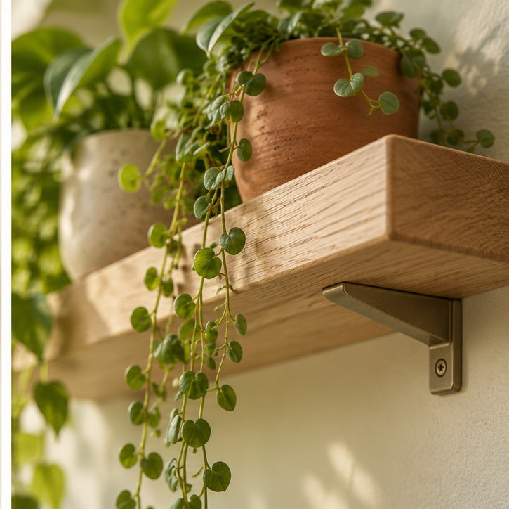 Oak Wall-Mounted Plant Shelf — detail view